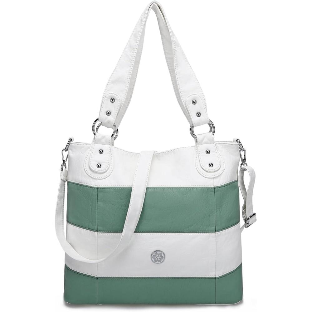 imageAngel Kiss Hobo Purses for Women MultiColor Striped Lattice Cross Body Shoulder Purse Bag Tote HandbagWhiteGreen