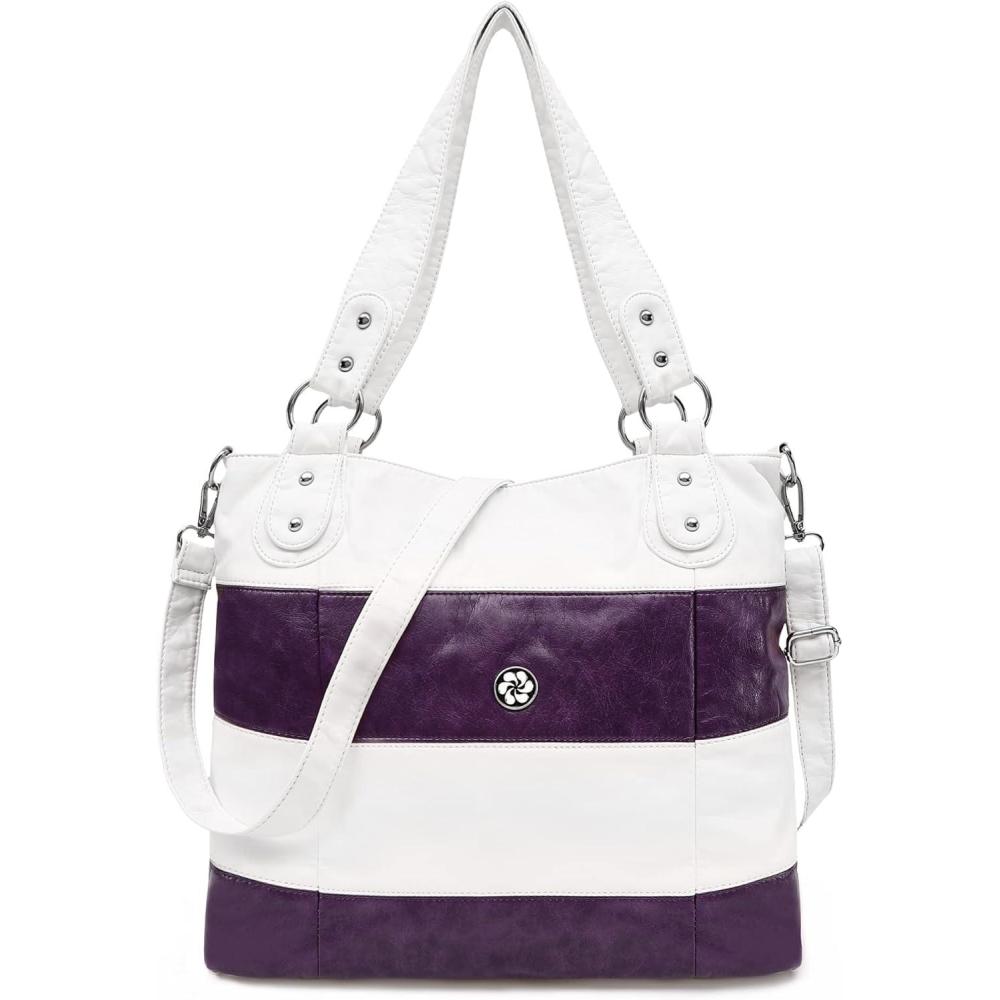 imageAngel Kiss Hobo Purses for Women MultiColor Striped Lattice Cross Body Shoulder Purse Bag Tote HandbagWhitePurple