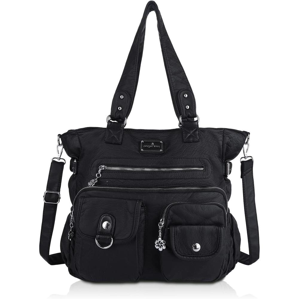 imageAngel Kiss Large Purses for Women Soft PU Leather Hobo Bag for Women Shoulder BagsBlack