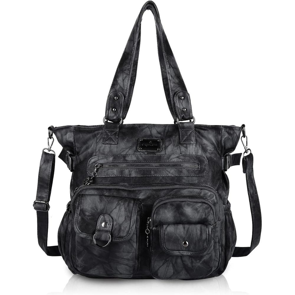 imageAngel Kiss Large Purses for Women Soft PU Leather Hobo Bag for Women Shoulder BagsBlack Grey