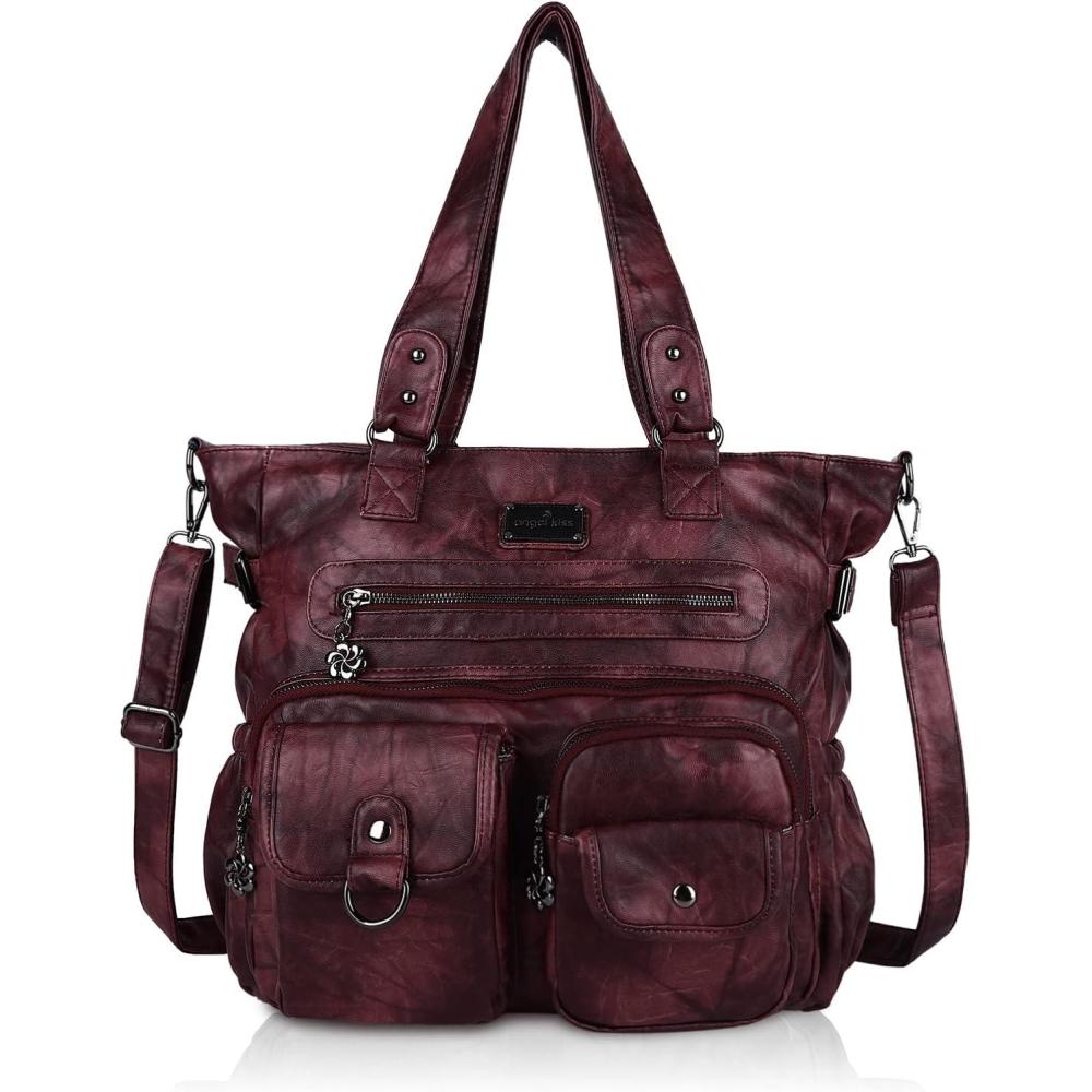 imageAngel Kiss Large Purses for Women Soft PU Leather Hobo Bag for Women Shoulder BagsDark Pink