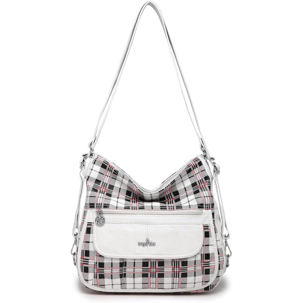 imageAngel Kiss Purses and Handbags for Women Washed Vegan Leather Crossbody Hobo Satchel Shoulder Mutipocket Tote Purse