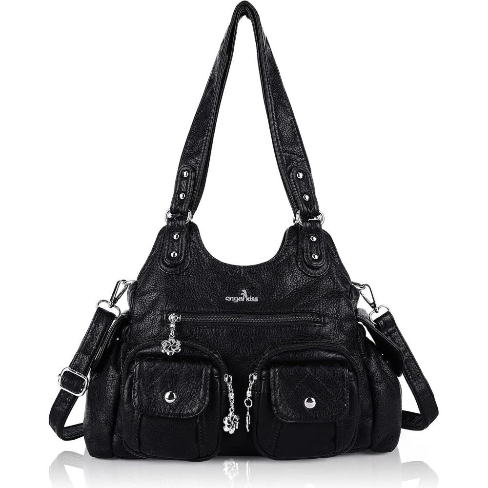 imageAngel Kiss Purses for Women Hobo Bag Soft PU Leather Shoulder Bag for WomenBlack