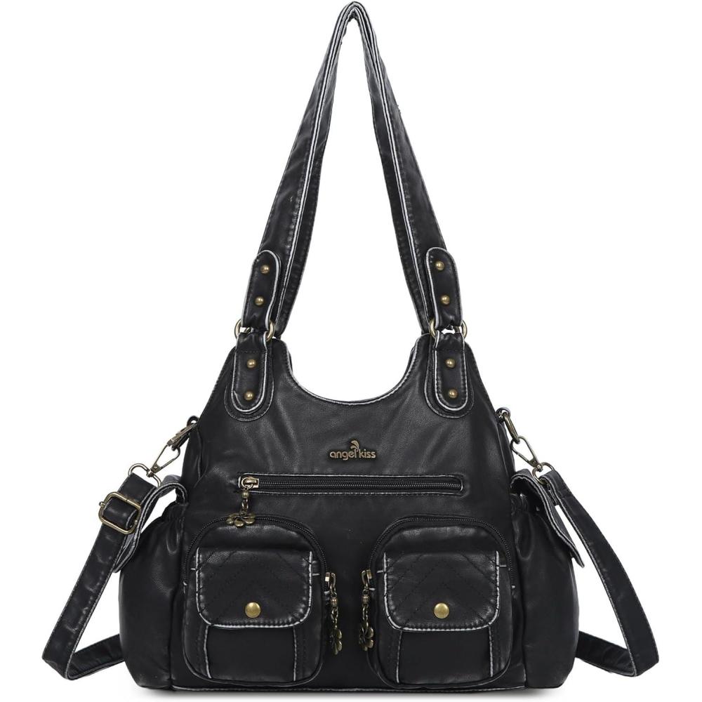 imageAngel Kiss Purses for Women Hobo Bag Soft PU Leather Shoulder Bag for WomenBlack801