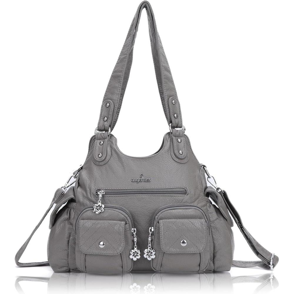 imageAngel Kiss Purses for Women Hobo Bag Soft PU Leather Shoulder Bag for WomenGrey