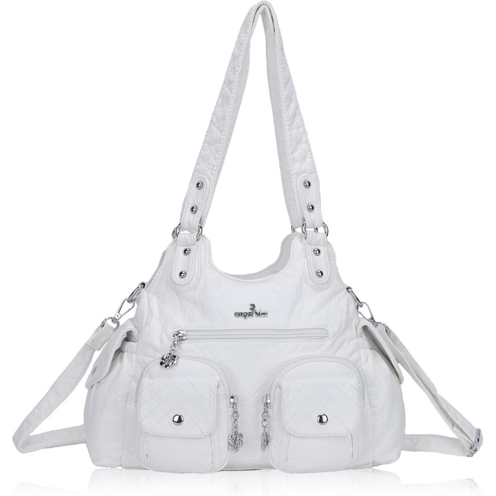 imageAngel Kiss Purses for Women Hobo Bag Soft PU Leather Shoulder Bag for WomenWhite