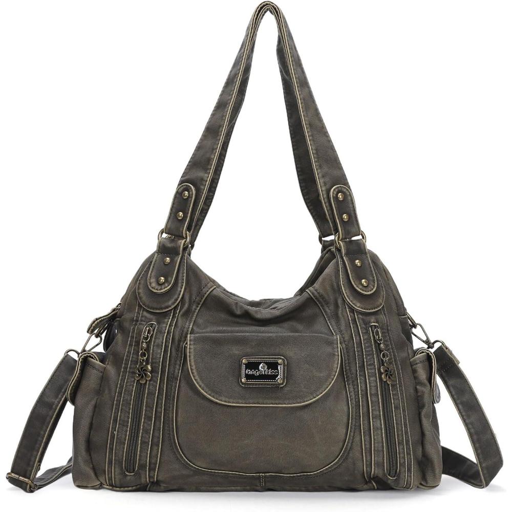 imageAngel Kiss Purses for Women Large Shoulder Bag Hobo Tote Purse Mutipocket Faux Leather Satchel Hobo PurseGreen 2