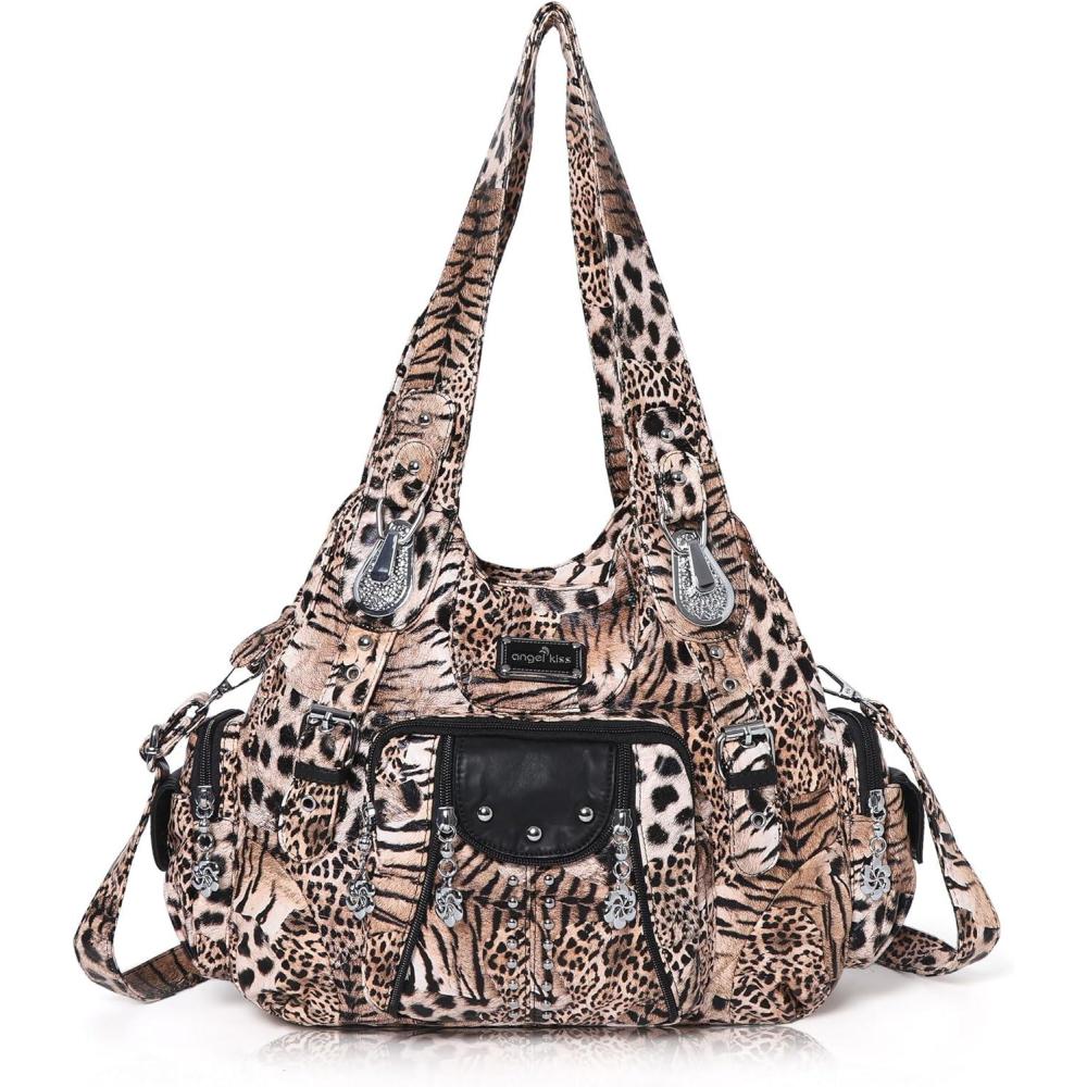 imageAngel Kiss Purses for Women Soft PU Leather Large Hobo Bags for Women Shoulder BagBrown Black