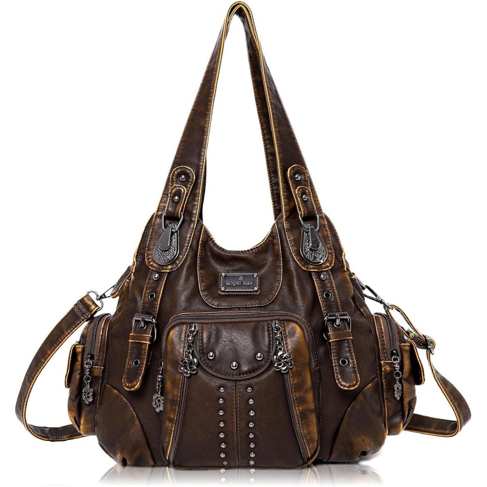 imageAngel Kiss Purses for Women Soft PU Leather Large Hobo Bags for Women Shoulder BagDbrown801