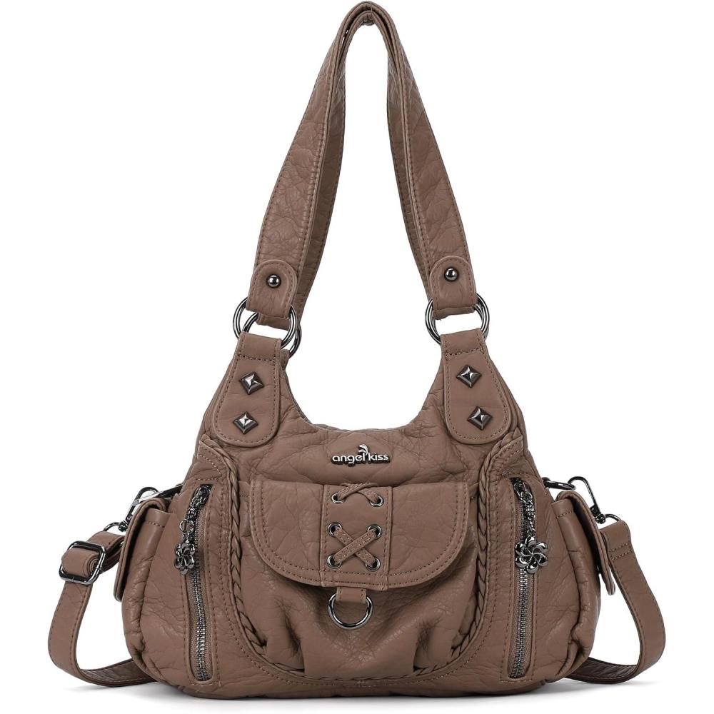 imageAngel Kiss Small Purses for Women Hobo Shoulder Bags Y2K Vegan Leather MultiPocket Handbags Designer Tote BagKaki
