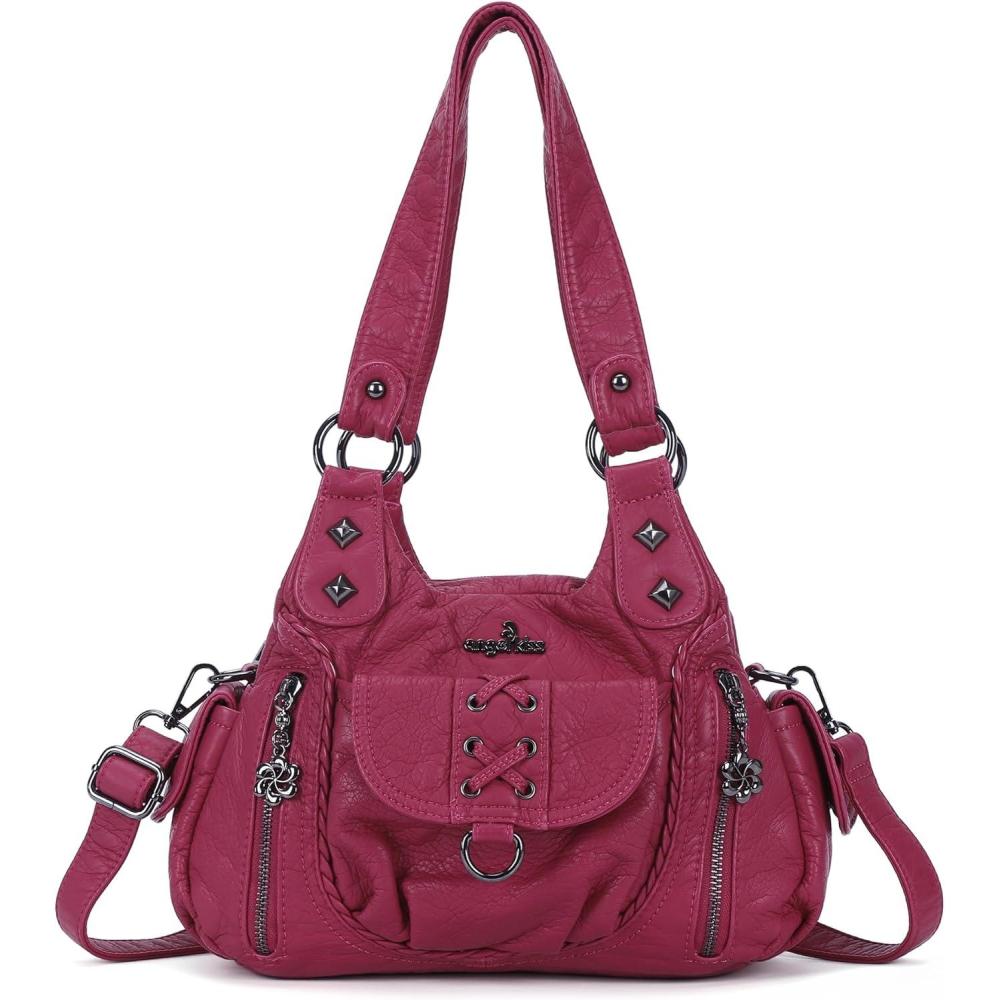 imageAngel Kiss Small Purses for Women Hobo Shoulder Bags Y2K Vegan Leather MultiPocket Handbags Designer Tote BagRose