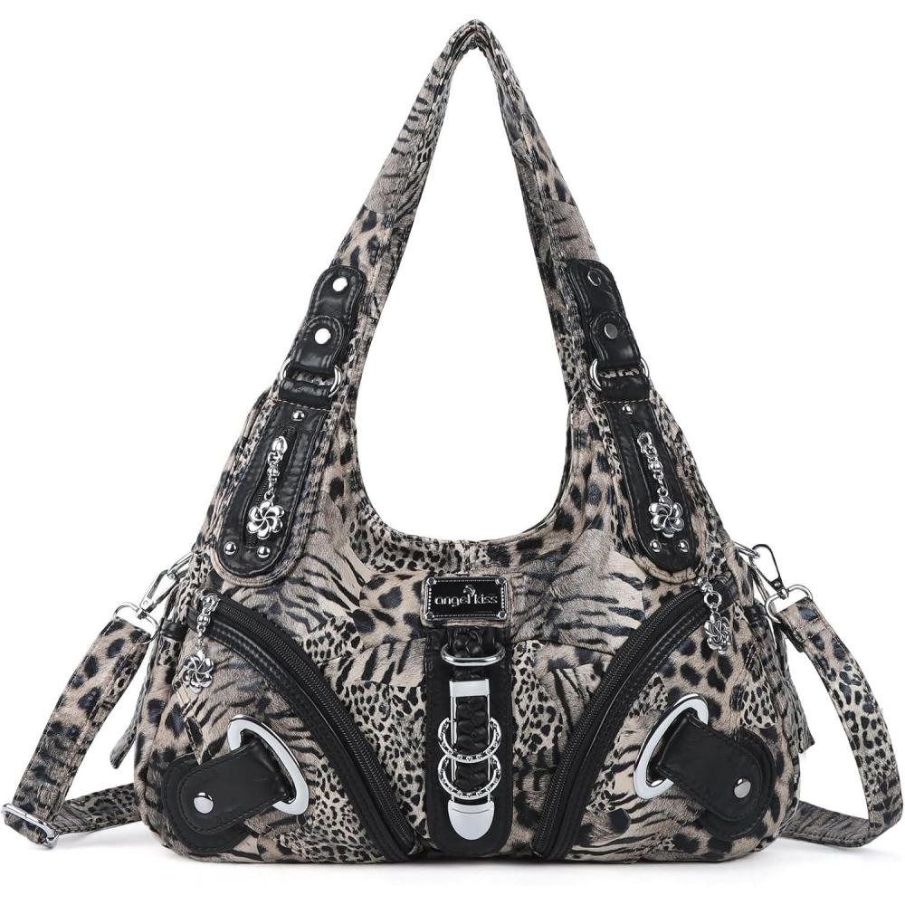 imageAngelkiss Hobo Purses and handbags for Women Satchel Handbag Women Purses Large Daily Shoulder BagsBrownblackleopard