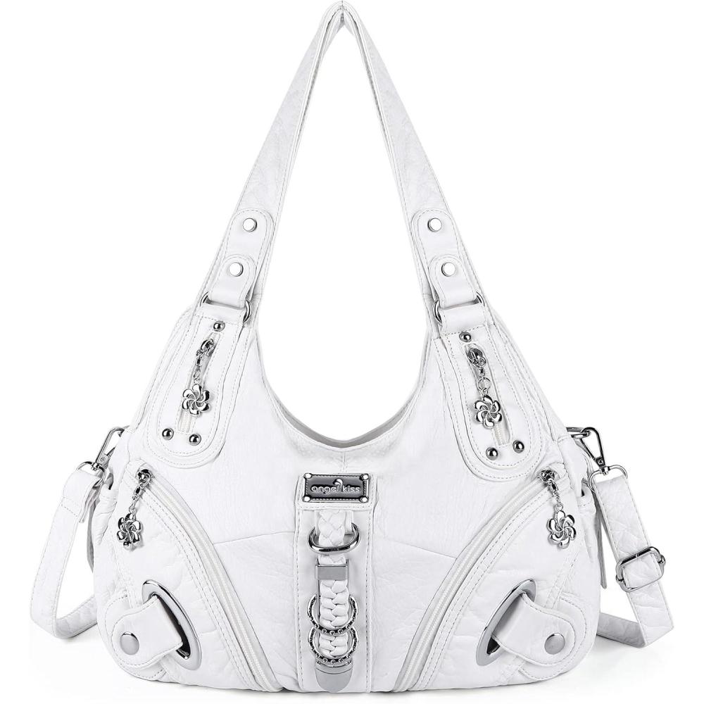 imageAngelkiss Hobo Purses and handbags for Women Satchel Handbag Women Purses Large Daily Shoulder BagsWhite
