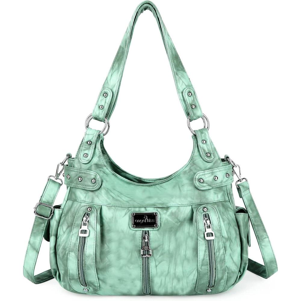 imageAngelkiss Large Purses and Handbags for Women Washed Faux Leather Crossbody Hobo Satchel Shoulder Handbag Tote Purse1lgreen