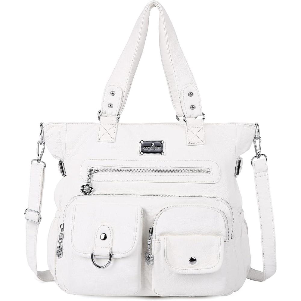imageAngelkiss Purses Handbags for Women PU Tote Satchel Bags for Women Pockets Shoulder Bags158white