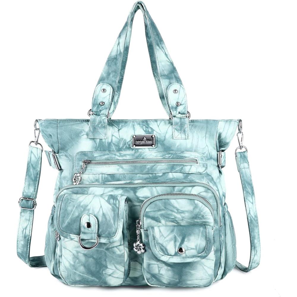 imageAngelkiss Purses Handbags for Women PU Tote Satchel Bags for Women Pockets Shoulder Bags7028blue Green