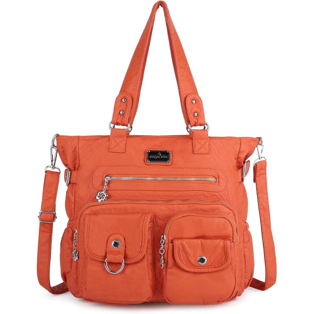 imageAngelkiss Purses Handbags for Women PU Tote Satchel Bags for Women Pockets Shoulder BagsAorange