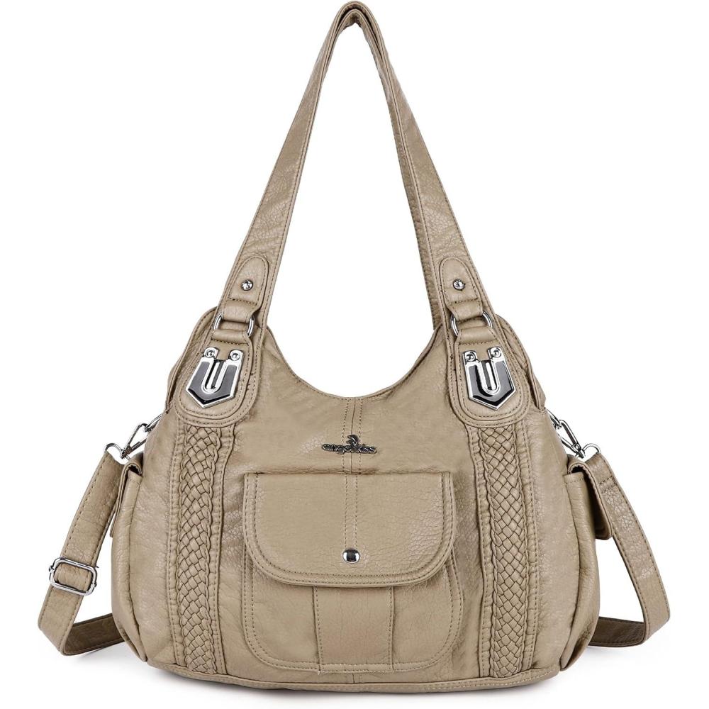 imageAngelkiss Purses and Handbags for Women Washed Vegan Leather Crossbody Hobo Satchel Shoulder Tote Purse1apricot