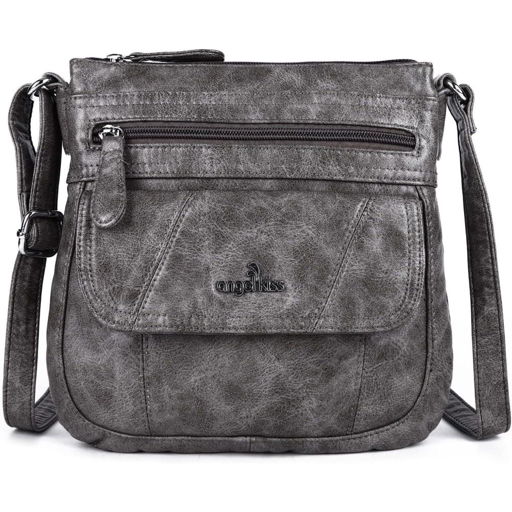 imageAngelkiss Small Womens Crossbody Bag Leather Shoulder Purse for Women Hobo Bag with Adjustable Shoulder Strap26grey