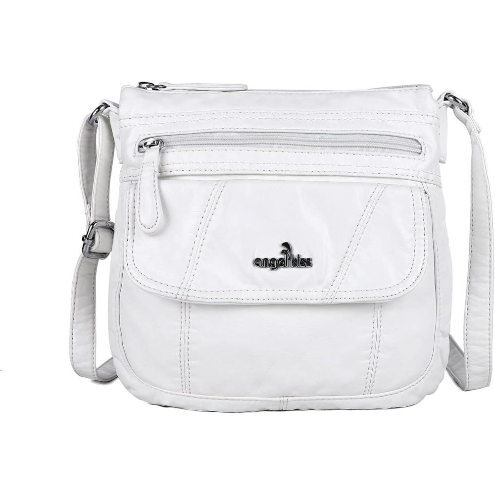 imageAngelkiss Small Womens Crossbody Bag Leather Shoulder Purse for Women Hobo Bag with Adjustable Shoulder Strap87white