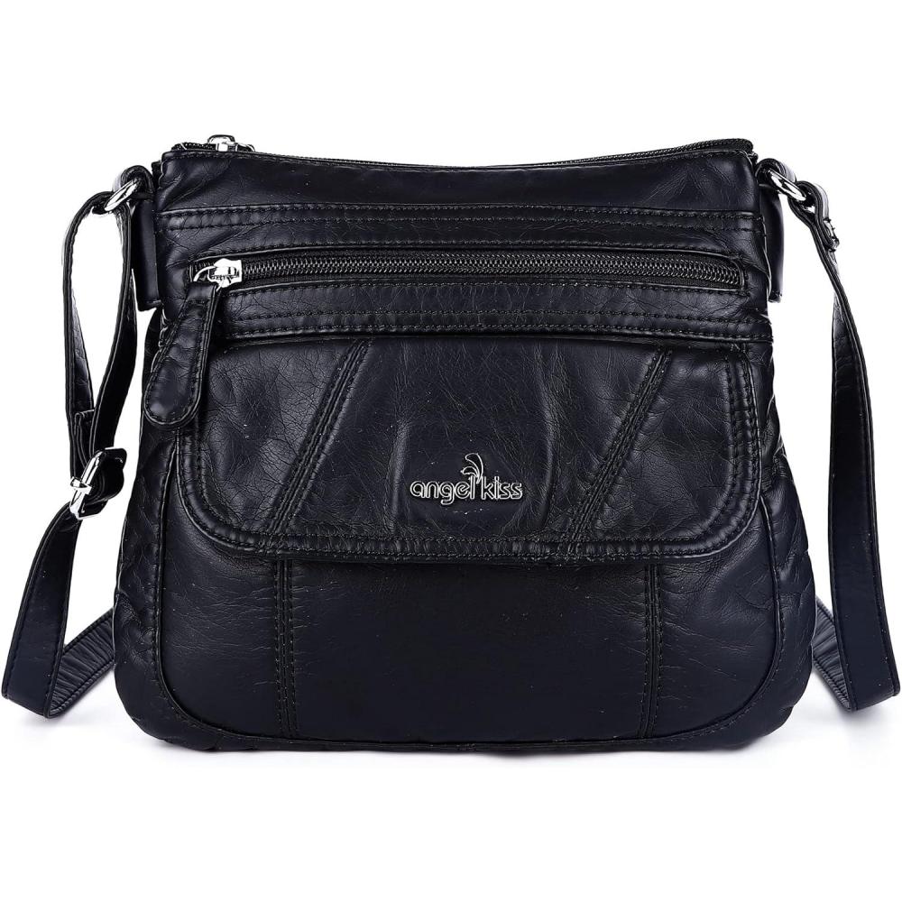 imageAngelkiss Small Womens Crossbody Bag Leather Shoulder Purse for Women Hobo Bag with Adjustable Shoulder StrapBlack
