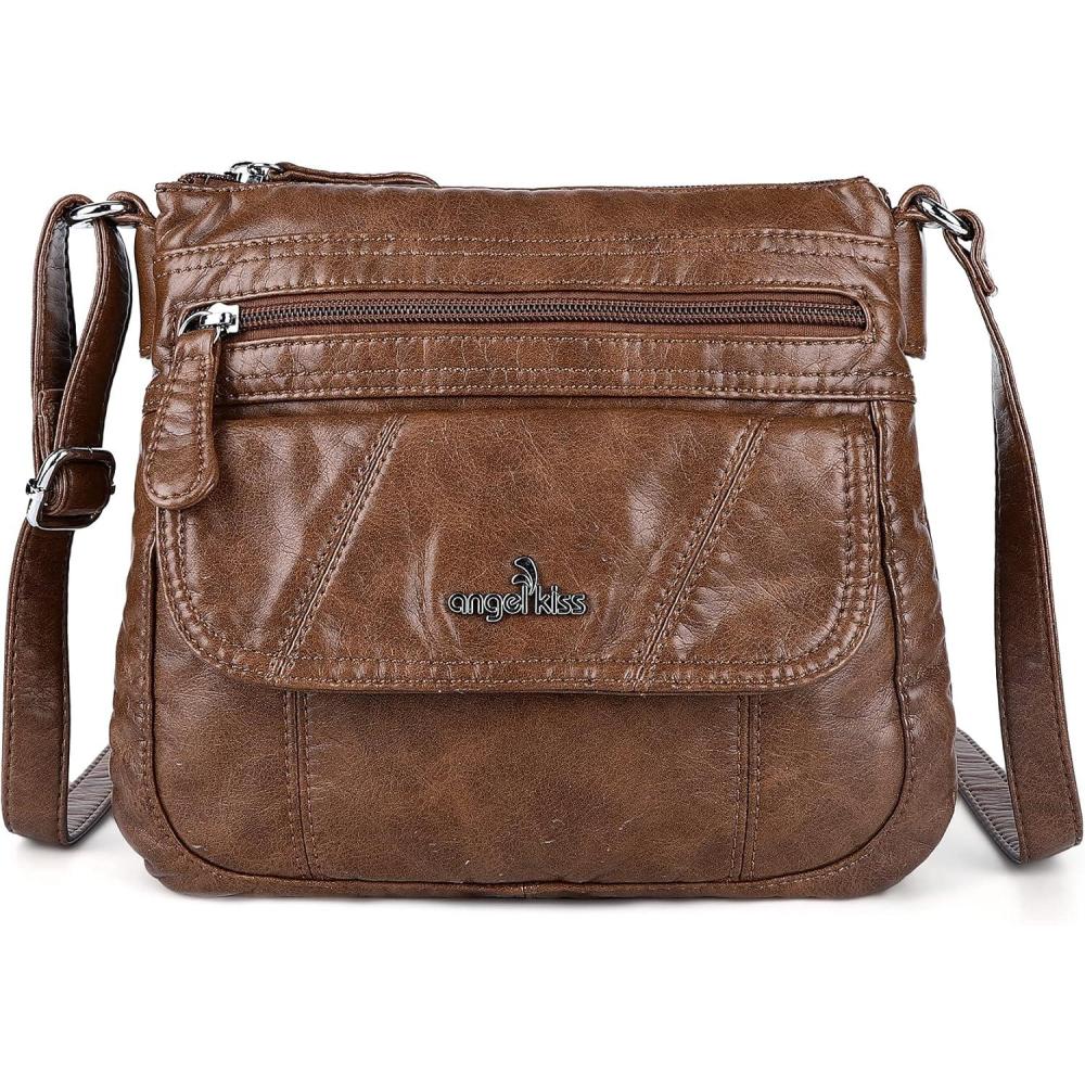 imageAngelkiss Small Womens Crossbody Bag Leather Shoulder Purse for Women Hobo Bag with Adjustable Shoulder StrapBrown