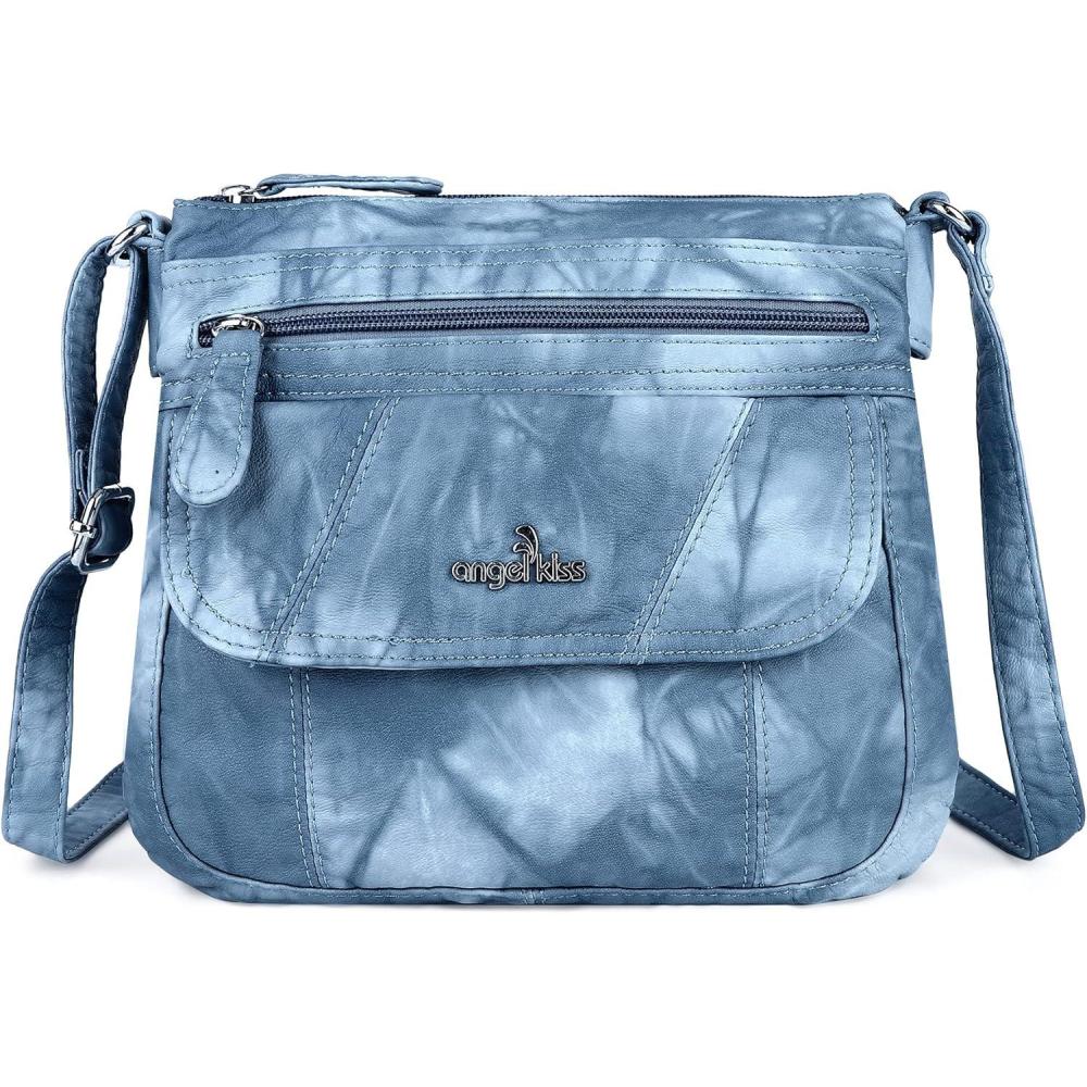 imageAngelkiss Small Womens Crossbody Bag Leather Shoulder Purse for Women Hobo Bag with Adjustable Shoulder StrapLake Blue