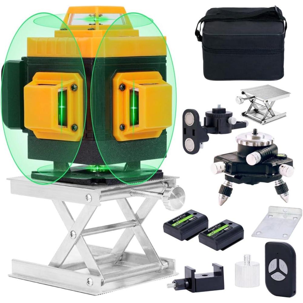imageLaser Level SelfLeveling 4 x 360 4D Green Cross Bright Line Laser 100ft Range for Picture Hanging Tile Installation Indoor DIY ampamp Construction Magnetic Mount 2 Rechargeable Batteries