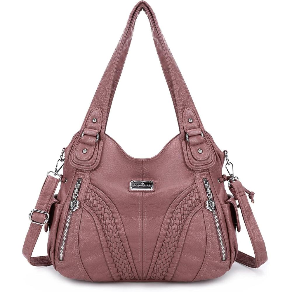 imagePurses and Handbags Women Fashion Tote Bag Shoulder Bags Top Handle Satchel Purses Washed Synthetic Leather Handbag11dpink