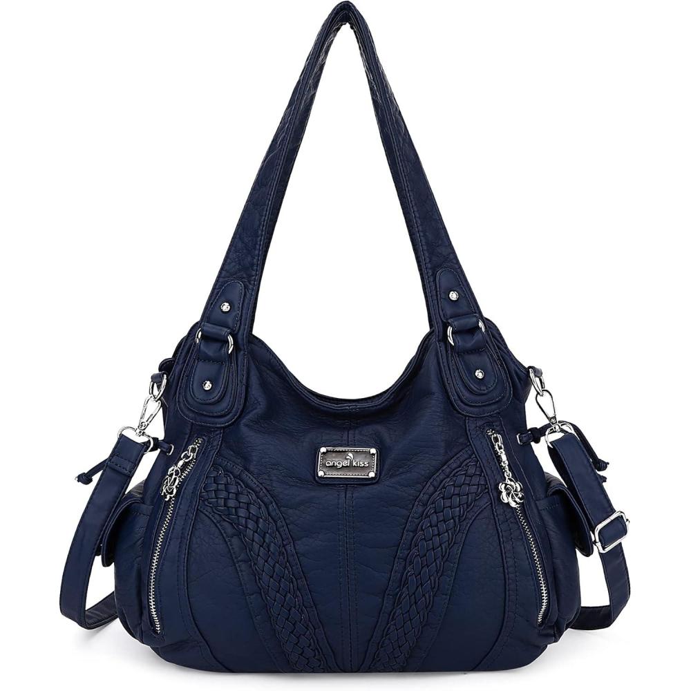 imagePurses and Handbags Women Fashion Tote Bag Shoulder Bags Top Handle Satchel Purses Washed Synthetic Leather Handbag1dblue