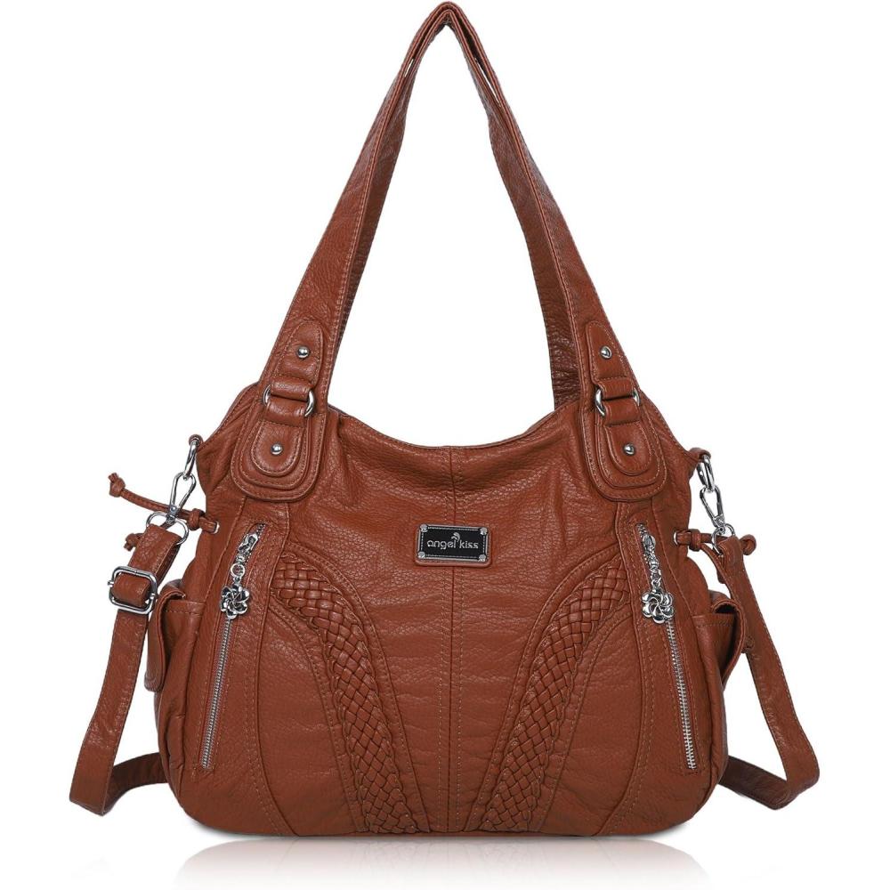 imagePurses and Handbags Women Fashion Tote Bag Shoulder Bags Top Handle Satchel Purses Washed Synthetic Leather Handbag1dbrown