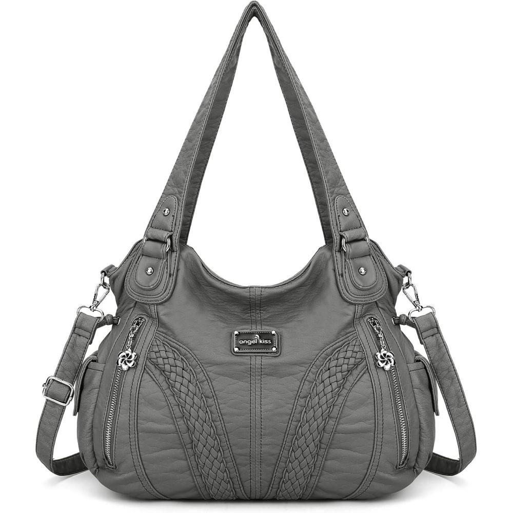 imagePurses and Handbags Women Fashion Tote Bag Shoulder Bags Top Handle Satchel Purses Washed Synthetic Leather Handbag1dgreyb