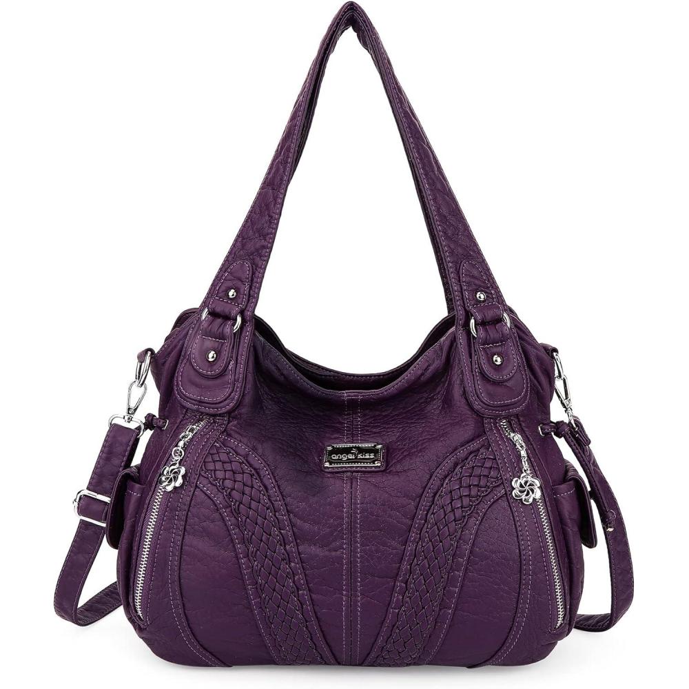 imagePurses and Handbags Women Fashion Tote Bag Shoulder Bags Top Handle Satchel Purses Washed Synthetic Leather Handbag1dpurple