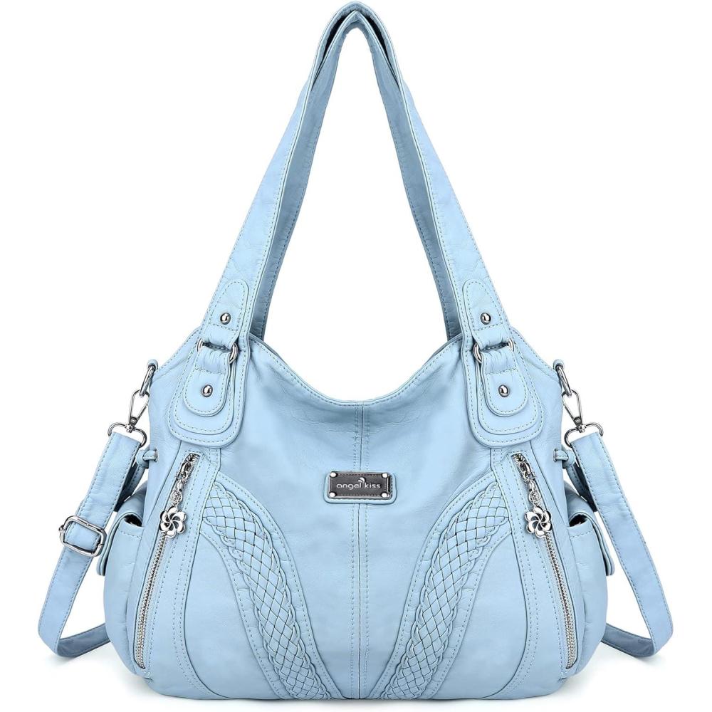 imagePurses and Handbags Women Fashion Tote Bag Shoulder Bags Top Handle Satchel Purses Washed Synthetic Leather Handbag1lblue