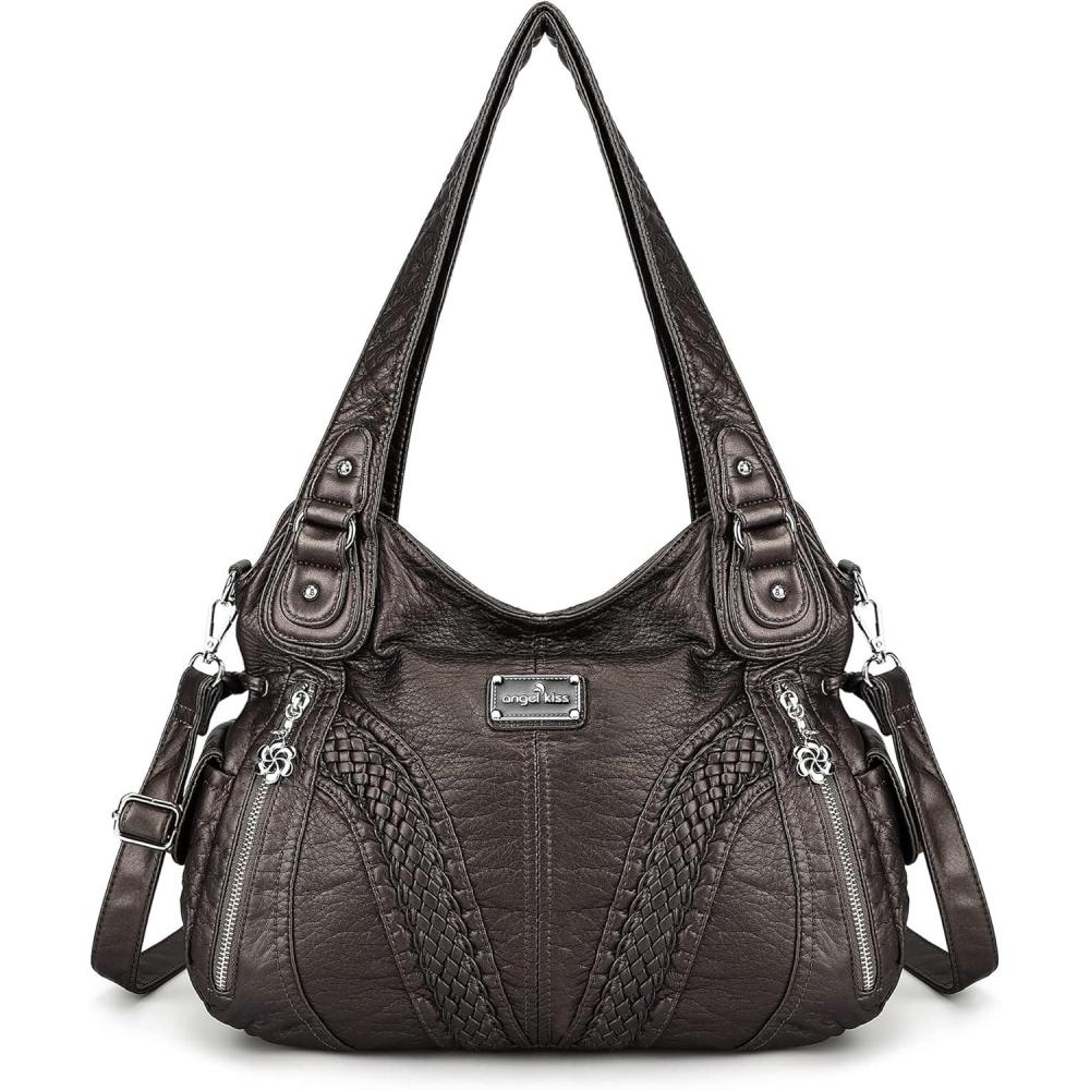 imagePurses and Handbags Women Fashion Tote Bag Shoulder Bags Top Handle Satchel Purses Washed Synthetic Leather Handbag1mineral Gray