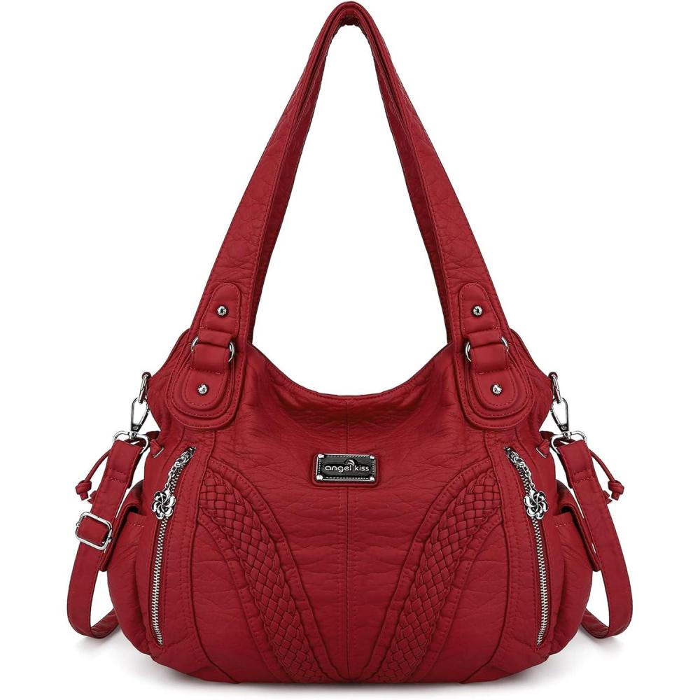 imagePurses and Handbags Women Fashion Tote Bag Shoulder Bags Top Handle Satchel Purses Washed Synthetic Leather Handbag1red