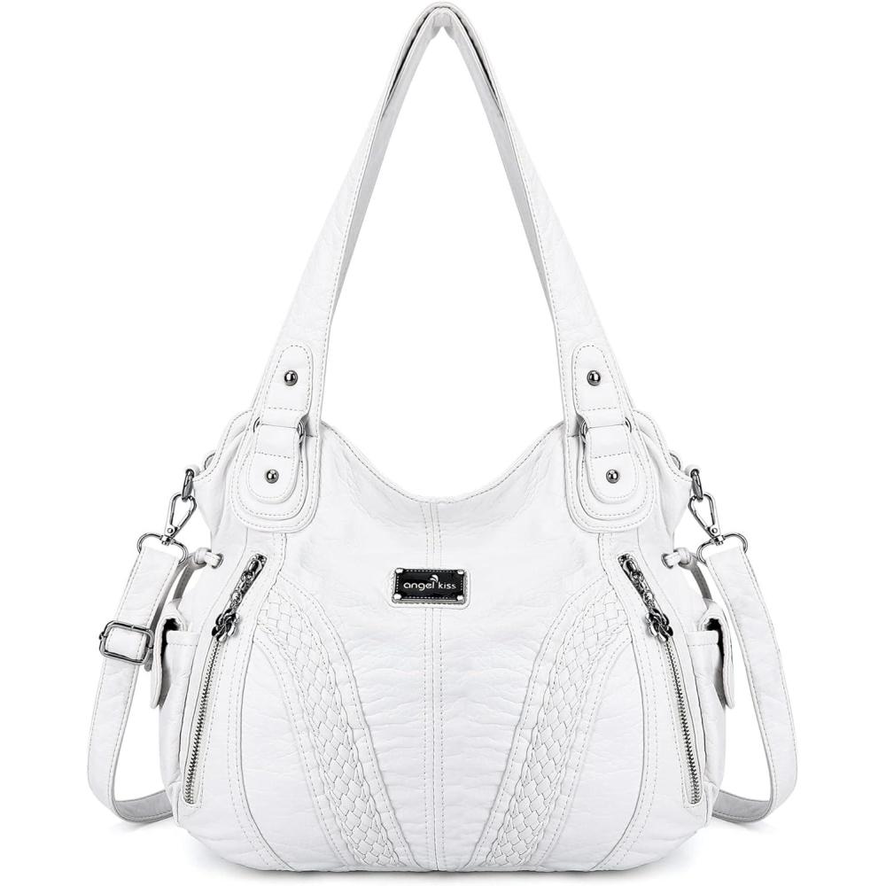 imagePurses and Handbags Women Fashion Tote Bag Shoulder Bags Top Handle Satchel Purses Washed Synthetic Leather Handbag1white