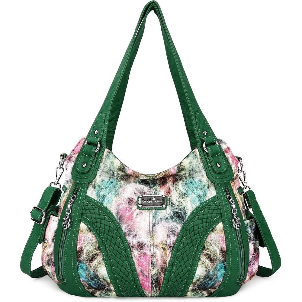 imagePurses and Handbags Women Fashion Tote Bag Shoulder Bags Top Handle Satchel Purses Washed Synthetic Leather Handbag3greenGreen