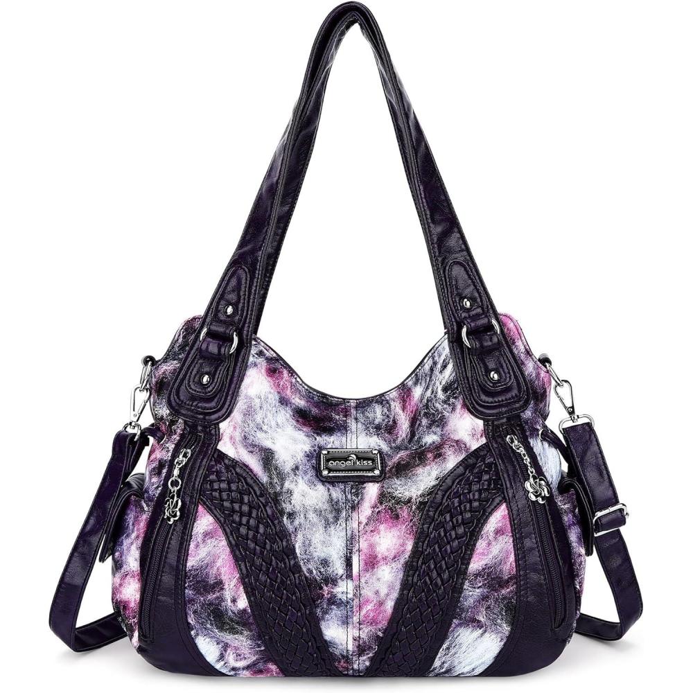 imagePurses and Handbags Women Fashion Tote Bag Shoulder Bags Top Handle Satchel Purses Washed Synthetic Leather Handbag3purplePurple