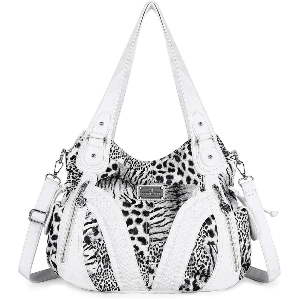 imagePurses and Handbags Women Fashion Tote Bag Shoulder Bags Top Handle Satchel Purses Washed Synthetic Leather Handbag448white Leopard