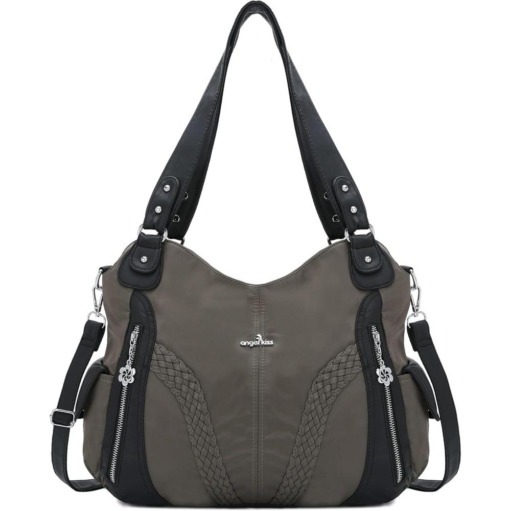 imagePurses and Handbags Women Fashion Tote Bag Shoulder Bags Top Handle Satchel Purses Washed Synthetic Leather HandbagNylondgray