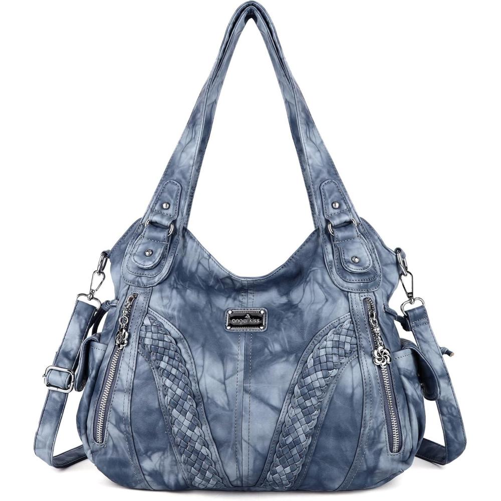 imagePurses and Handbags Women Fashion Tote Bag Shoulder Bags Top Handle Satchel Purses Washed Synthetic Leather HandbagRetro Blue