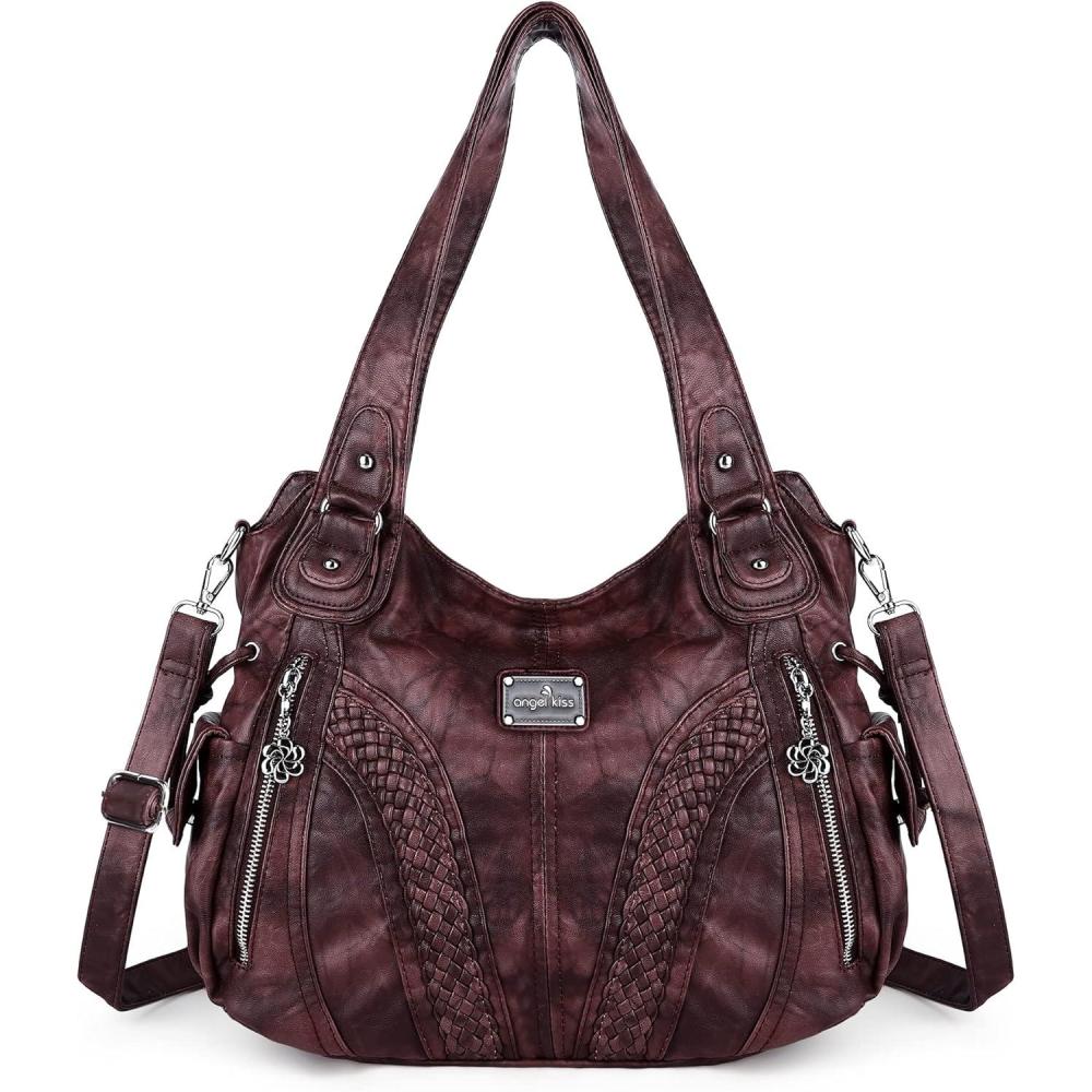 imagePurses and Handbags Women Fashion Tote Bag Shoulder Bags Top Handle Satchel Purses Washed Synthetic Leather HandbagRetro Dpink