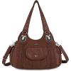 imageAngelkiss Purses and Handbags for Women Washed Vegan Leather Crossbody Hobo Satchel Shoulder Tote Purse1brown