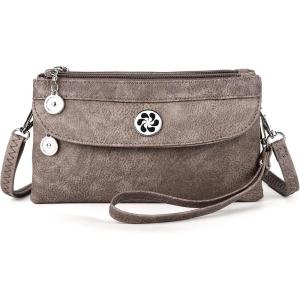 Angel Kiss Crossbody Bags Small Purses for Women Vegan Leather Cell Phone Wallet Purse with Wristlet Strap(1-taupe)