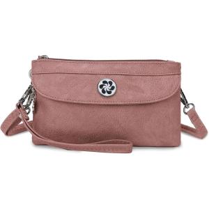 Angel Kiss Crossbody Bags Small Purses for Women Vegan Leather Cell Phone Wallet Purse with Wristlet Strap(77u#pink)