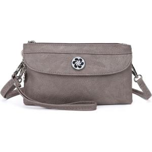 Angel Kiss Crossbody Bags Small Purses for Women Vegan Leather Cell Phone Wallet Purse with Wristlet Strap(Grey)