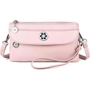 Angel Kiss Crossbody Bags Small Purses for Women Vegan Leather Cell Phone Wallet Purse with Wristlet Strap(Light Pink)