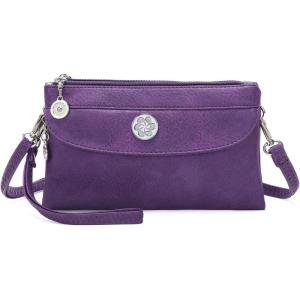 Angel Kiss Crossbody Bags Small Purses for Women Vegan Leather Cell Phone Wallet Purse with Wristlet Strap(Purple)