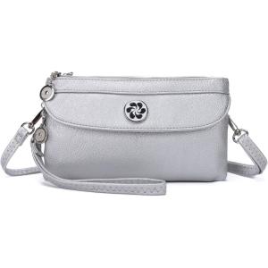 Angel Kiss Crossbody Bags Small Purses for Women Vegan Leather Cell Phone Wallet Purse with Wristlet Strap(Silver)